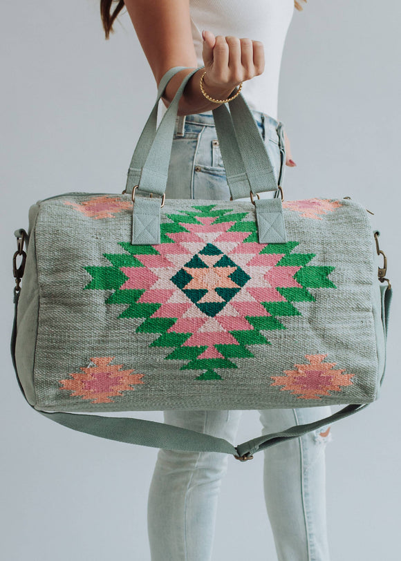 Slate, Green & Pink Aztec Duffel AOD2