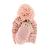 C.C BABY BABY Solid Knit Pom Beanie and Mittens Set