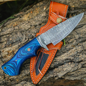 10' Handmade damascus steel knife with leather sheath