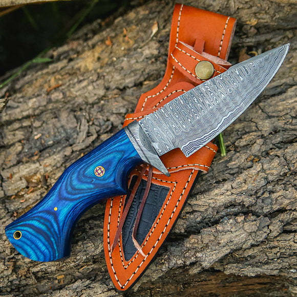 10' Handmade damascus steel knife with leather sheath