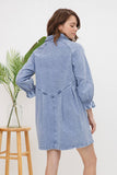 Washed Denim Puff 3/4 SLV Snap Up Shirt Dress: BLACK