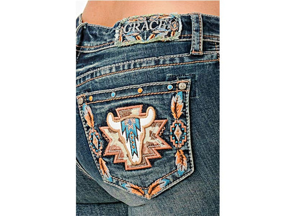 Steer Head Embroidery Mid-Rise Boot cut 34