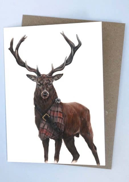 The Highlander (Stag with Outlander Tartan - Greeting Card)