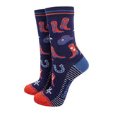 Women's Bamboo Socks - Navy/Denim Blue, Cowboy Boots Hat