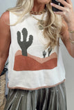 Western Print Colorblock Round Neck tank top - CACT