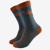 Men's Bamboo Socks - Teal/Orange, Highland Cow Stripe