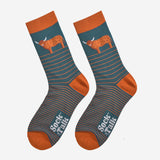 Men's Bamboo Socks - Teal/Orange, Highland Cow Stripe