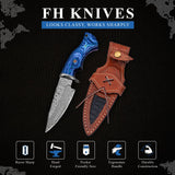 10' Handmade damascus steel knife with leather sheath