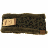 Leopard Print CC Fashion Headband with Fuzzy Lining: Black