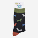 Men's Bamboo Socks - Black/Green, Sausage Dog