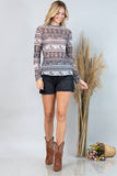 T1502-5711-Dexi Western Cowboy Mesh Print Top