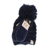 C.C BABY BABY Solid Knit Pom Beanie and Mittens Set