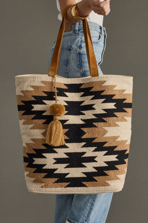 Cream, Black & Tan Western Tote AOD9