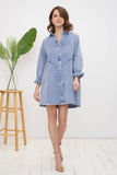 Washed Denim Puff 3/4 SLV Snap Up Shirt Dress: BLACK