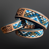 Colorado Beaded Tooled Leather Western Dog Collar