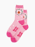 Women's Bamboo Socks - Pink, Highland Cow Wreath