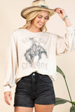 KC035-CLEO WESTERN COWBOY GRAPHIC LONG SLEEVE SWEATSHIRT