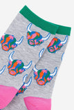 Women's Bamboo Socks - Grey/Rainbow, Highland Cow