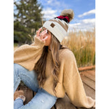 Aztec Natural Faux Fur Pom C.C Beanie YJ1000: Lt. Grey