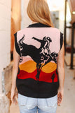 Western Cowboy Sunset Button Down Knit Sleevelss Sweater