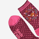 Highland Cow Floral Wreath Bamboo Socks in Burgundy