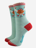 Women's Bamboo Socks - Green/Red, Christmas Highland Cow