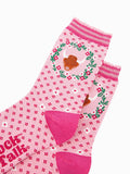 Women's Bamboo Socks - Pink, Highland Cow Wreath