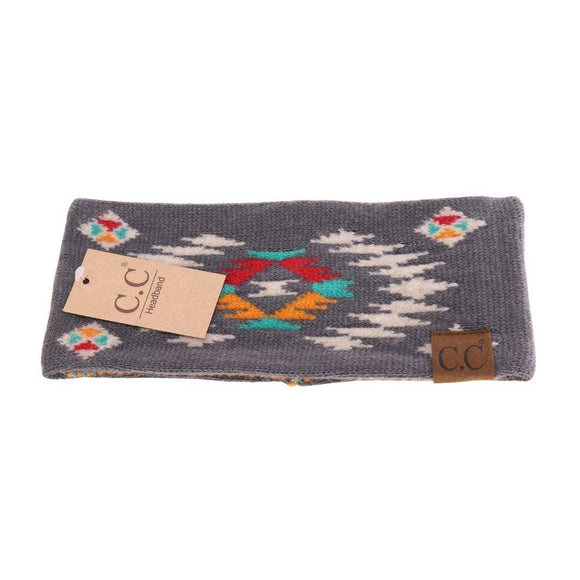 Aztec Patterned Women's Fashion Headband - Dark Grey