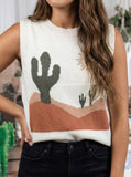 Western Print Colorblock Round Neck tank top - CACT