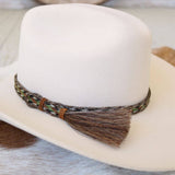 Genuine Horsehair 6 Strand Braided Hat Band with Single Tassel - Green