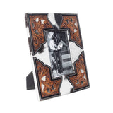 Cornerstone Handtooled Leather Photo Frame in brown with hairon detail, western home décor