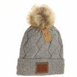 Geometric Knit Faux Fur Pom Beanie HAT2298