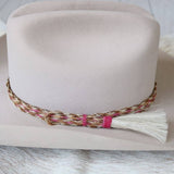 Genuine Horsehair 6 Strand Braided Hat Band with Single Tassel - Pink