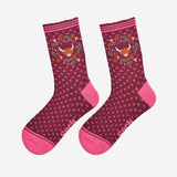 Highland Cow Floral Wreath Bamboo Socks in Burgundy