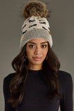 Ivory Horse Pattern Pom Hat PA003