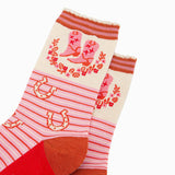 Women's Bamboo Socks - Cream/Pink, Cowboy Boot Stripe