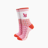 Embroidered Cowboy Boots Combed Cotton Socks in Pink