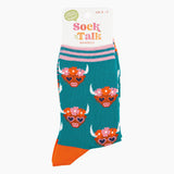 Floral Crown Highland Cow Bamboo Socks in Teal