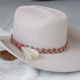 Genuine Horsehair 6 Strand Braided Hat Band with Single Tassel - Pink
