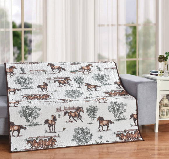 Rustic Trails Horses Western Decorative Quilt Throw Blanket