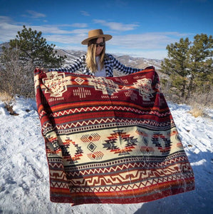 Andean Alpaca Wool Blanket - Wildfire - Red/Cream