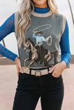 Western Print Colorblock Sleeveless Knit Vest Regular Length