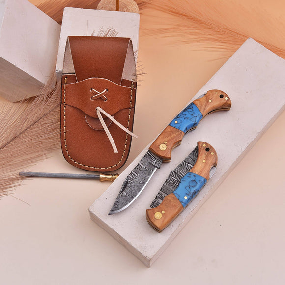 6.5' Handmade damascus folding knife, Pocket Knife