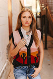 Western Cowboy Sunset Button Down Knit Sleevelss Sweater