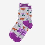 Women's Bamboo Socks - Grey/Purple, Highland Cow Thistles
