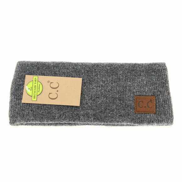 Soft Ribbed Leather Patch C.C. Head Wrap HW9021: Heather Charcoal
