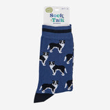 Men's Bamboo Socks - Denim Blue/Black, Border Collie