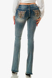 Cactus Quilt Embroidery Mid-Rise Bootcut| EB-61828