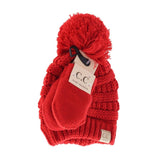 C.C BABY BABY Solid Knit Pom Beanie and Mittens Set