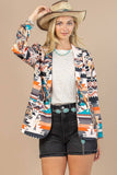 AV1227-DANYA WESTERN PRINT MEDIUM WEIGHT WOVEN BLAZER: Multi-Colored